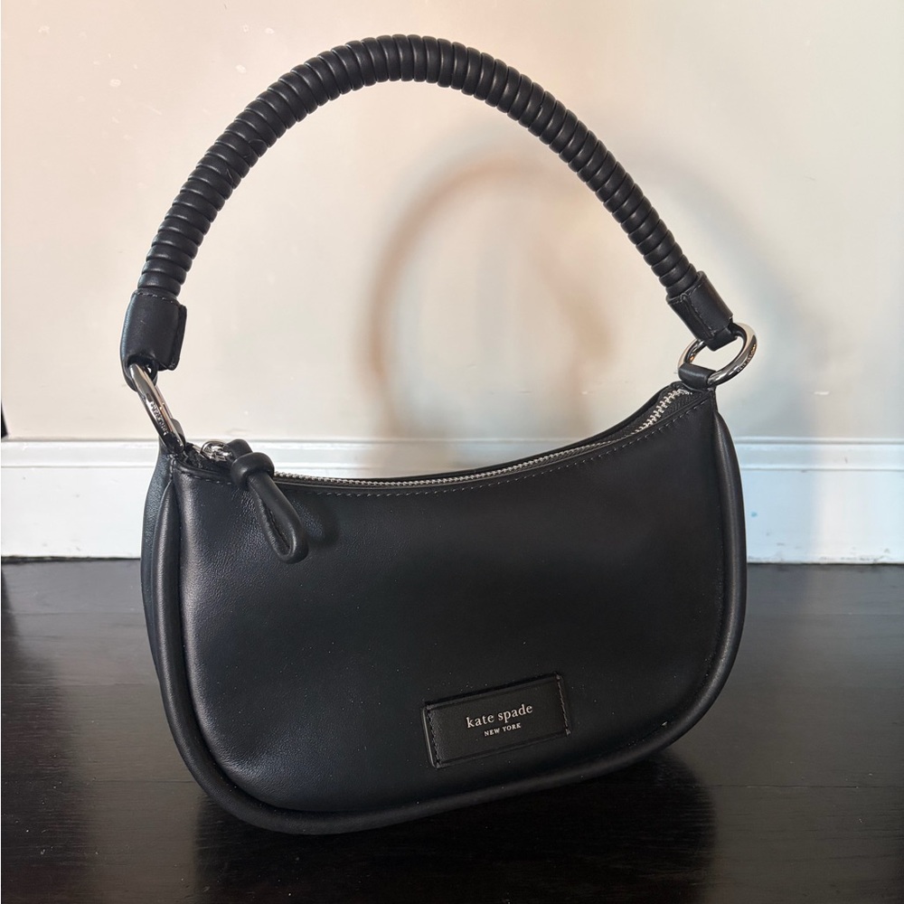 Kate Spade New York black leather moon braided top handle Black Shoulder Bag - Picture 4 of 5